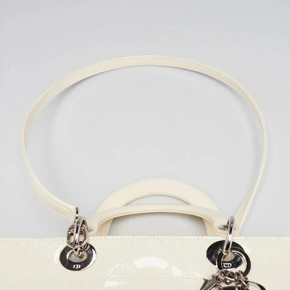 Christian Dior Dark White Cannage Quilted Patent Leather Large Lady Dior Bag - Picture 6 of 12